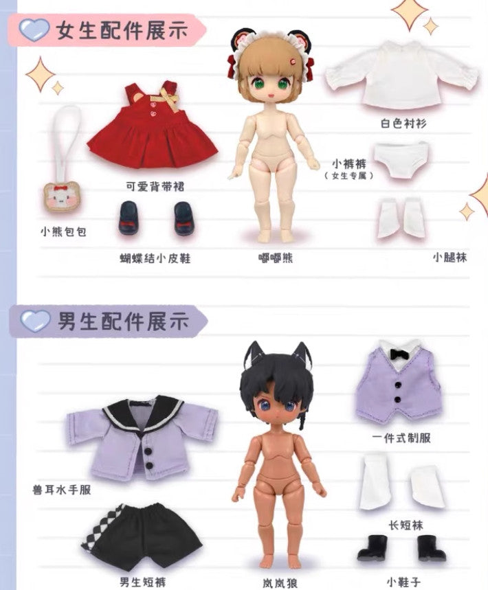 6Pcs Nagi Exchange Student Series 5.9In Bjd Doll Action Figure