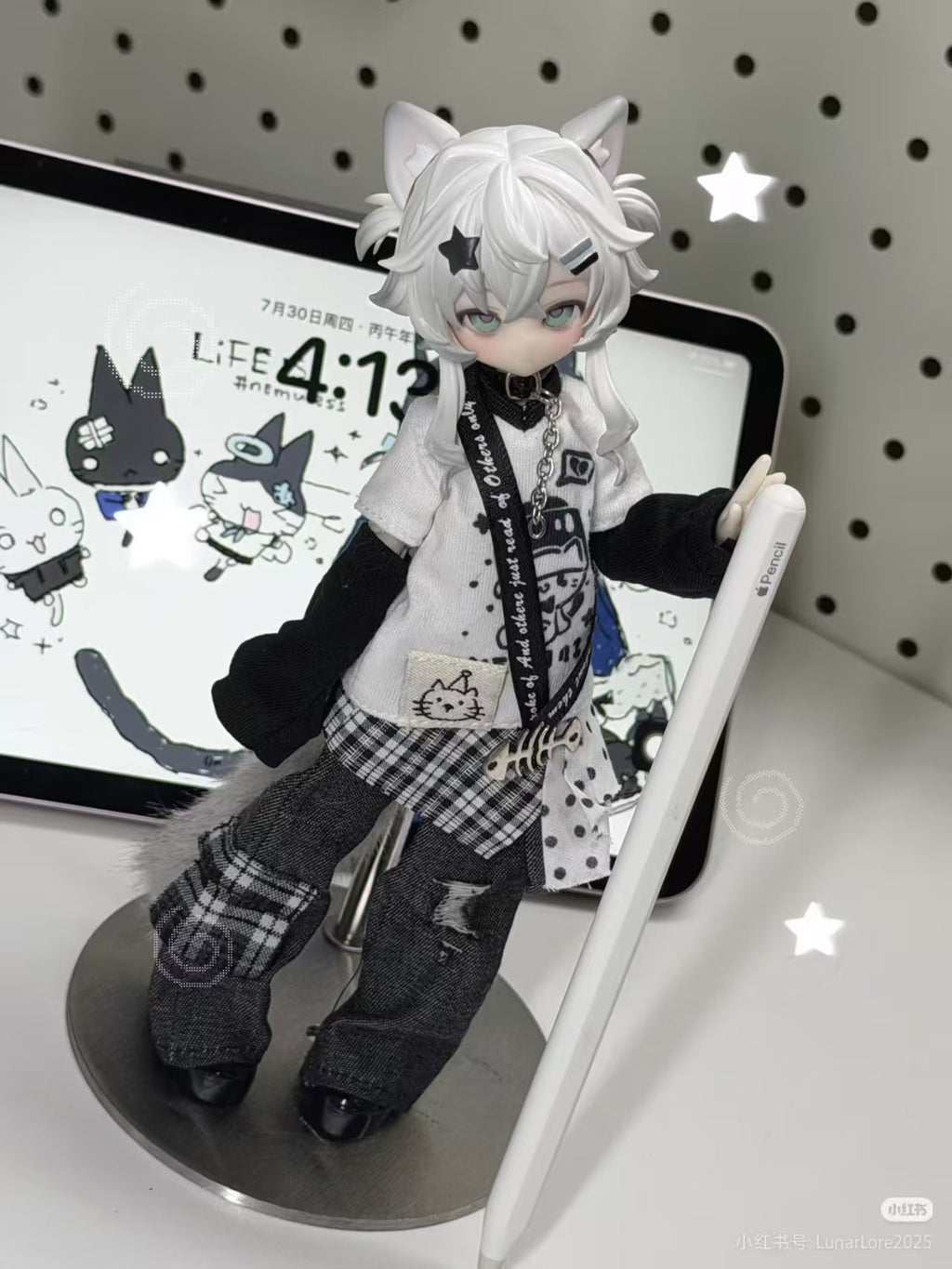 Pre-Sale Lunar Lore Meow 3 Silver Shorthair Cat 6.3In Bjd Hang Card Limited Gift