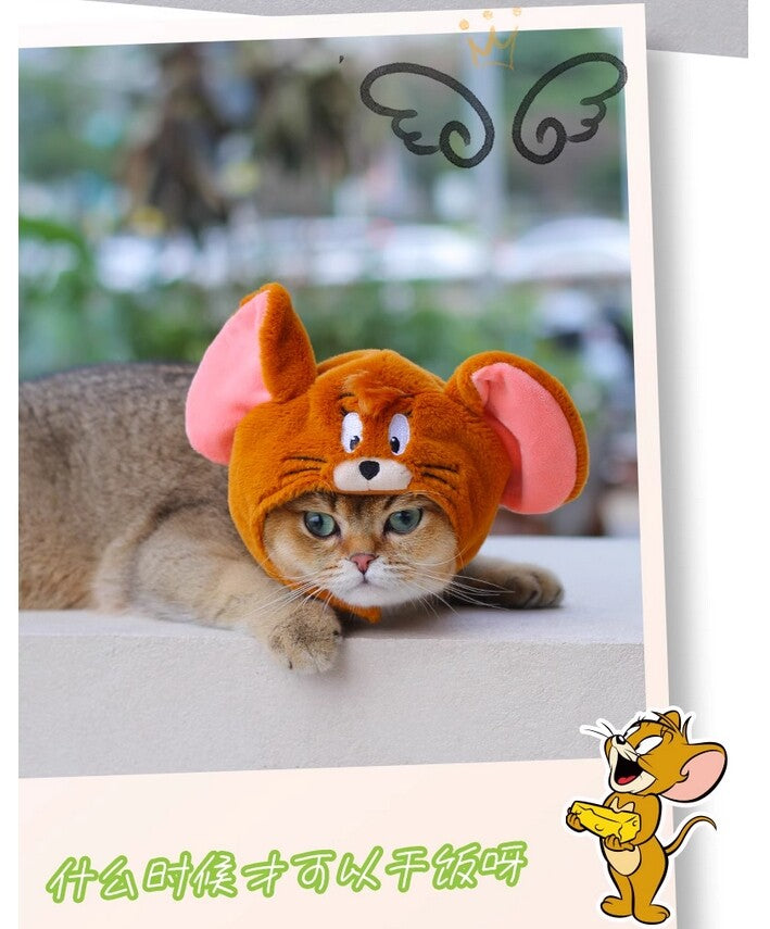 Hugkis Tom and Jerry Pet Plush Head Cover Jerry Type Hat 5.5In Anime Accessory