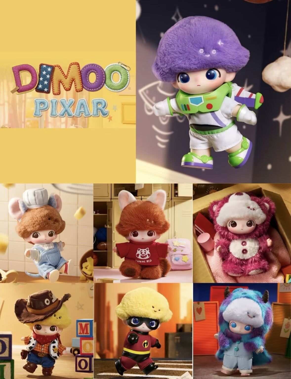 Authentic DIMOO WORLD x PIXAR Series Blind Box Figures Toy Plush Pendant Doll