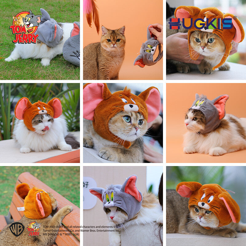 Hugkis Tom and Jerry Pet Plush Head Cover Jerry Type Hat 5.5In Anime Accessory